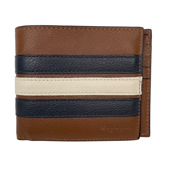 Coach Leather Wallet Men SLIM BILL VAR F26171 Saddle/Midnight Nvy Chalk - Picture 1 of 10